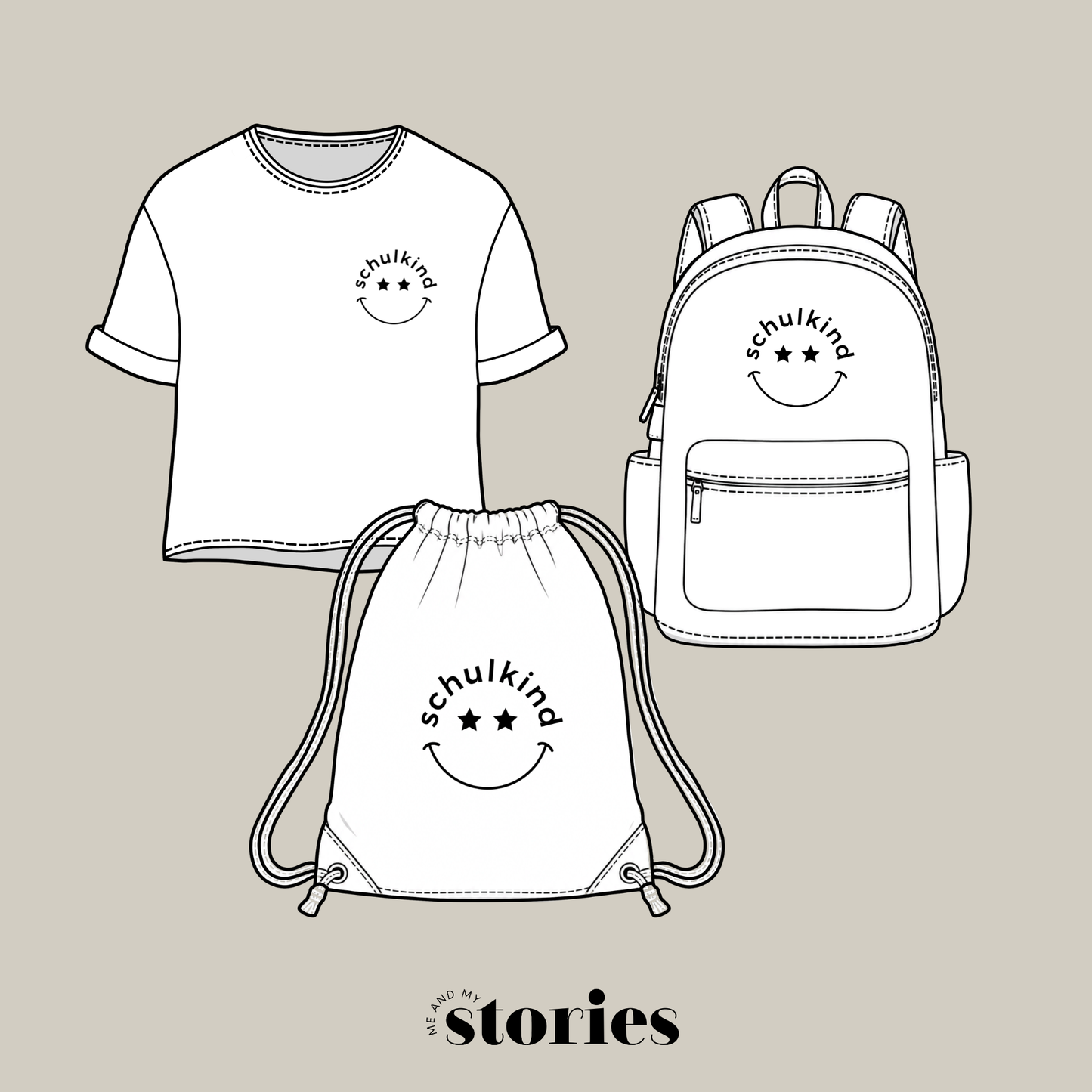 Digitale Plotterdatei „Schulkind Smiley-Gesicht“ – fröhliches Design für den Schulanfang. Ideal für T-Shirts, Taschen und Schulzubehör zur Einschulung.