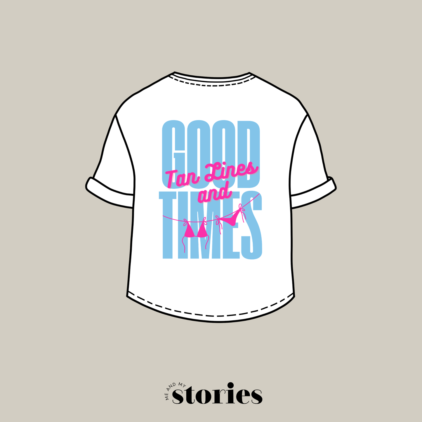 Plotterdatei „Tan Lines & Good Times“ mit sommerlichem Schriftzug und Bikini Line Art Motiv, Beach Vibes Design, SVG DXF PNG