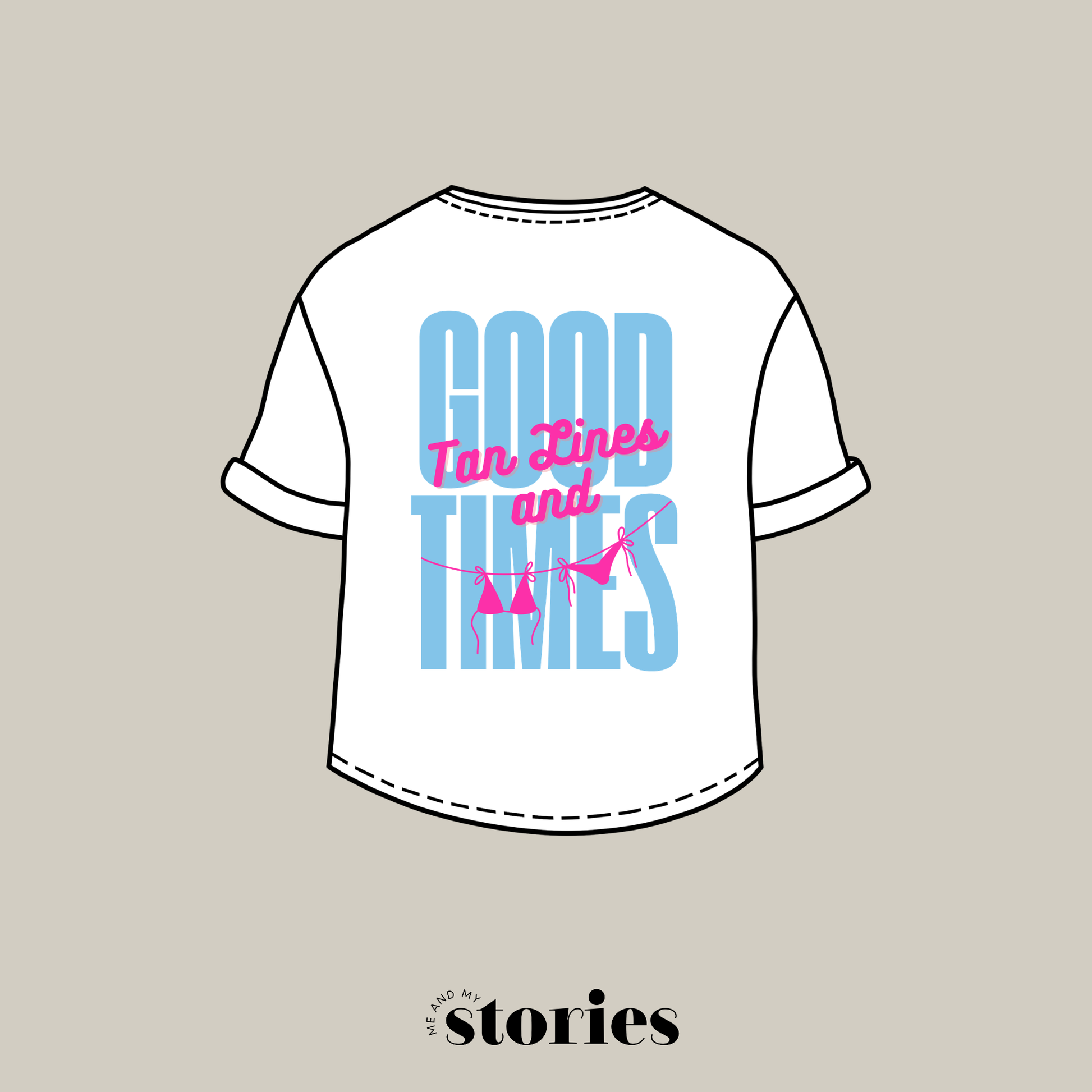 Plotterdatei „Tan Lines & Good Times“ mit sommerlichem Schriftzug und Bikini Line Art Motiv, Beach Vibes Design, SVG DXF PNG