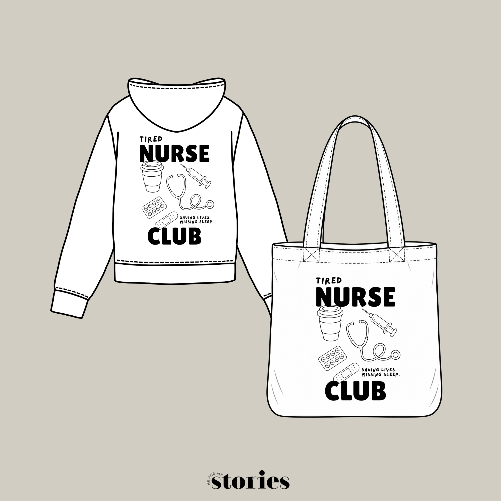 Tired Nurse Club Plotterdatei SVG für Krankenschwestern und Pflegekräfte mit Stethoskop, Kaffee und Saving Lives Missing Sleep als Backprint