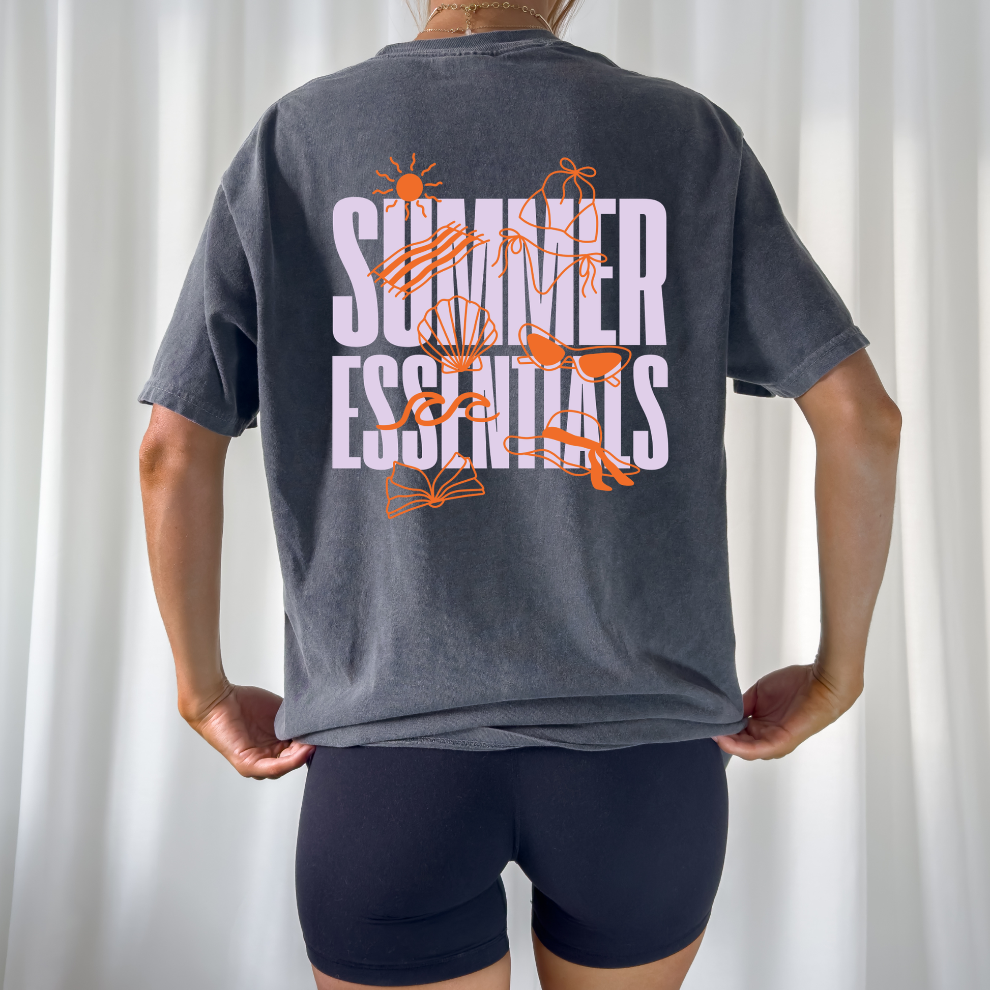 Plotterdatei „Summer Essentials“ mit Bikini, Sonnenbrille, Muschel, Sonnenhut, Sonne und sommerlichen Urlaubsmotiven als Backprint, SVG DXF PNG