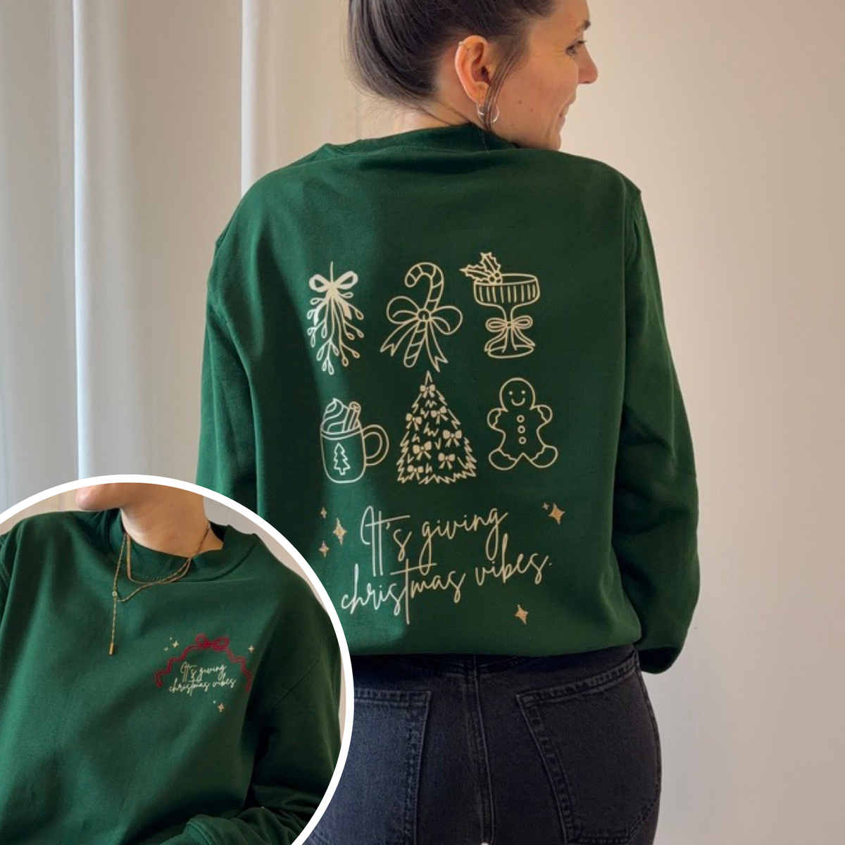 Christmas Bestseller Bundle mit vier weihnachtlichen Plotterdateien für Sweater und Hoodies: It's Giving Christmas Vibes, Cheers to the Season, Coming Home for Christmas und In My Cozy Christmas Era.