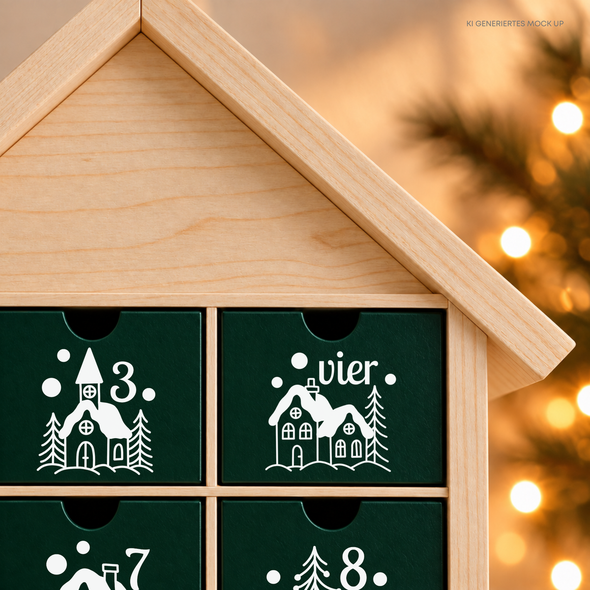 24 skandinavische Winterdorf-Häuschen als Adventskalender Plotterdatei SVG zum Selbermachen für Adventskalender aus Holz, Stoff und Papier.
