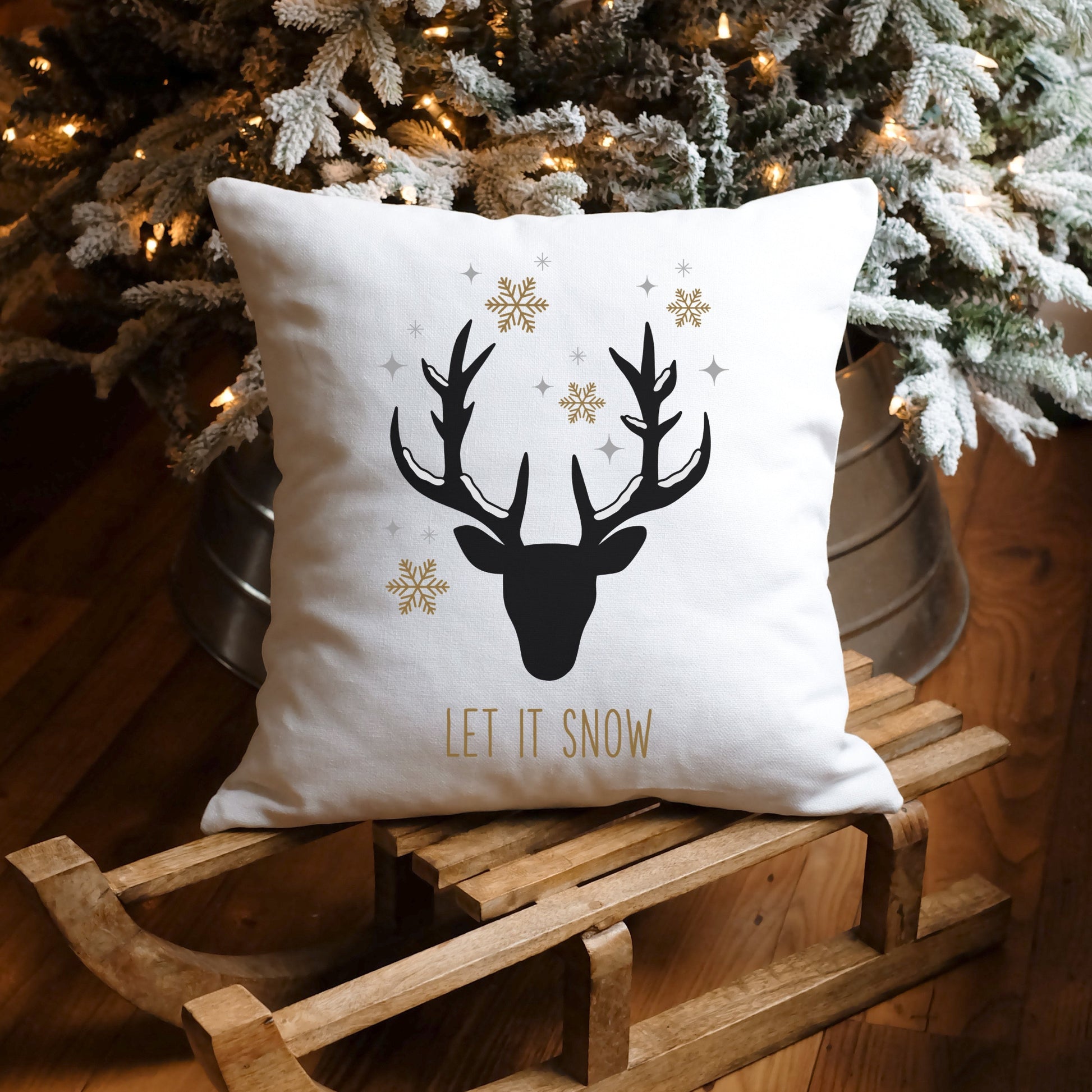 Let it Snow Plotterdatei mit Hirsch und Schneeflocken für winterliche Weihnachtsdeko, Kissen und selbstgemachte Weihnachtsgeschenke