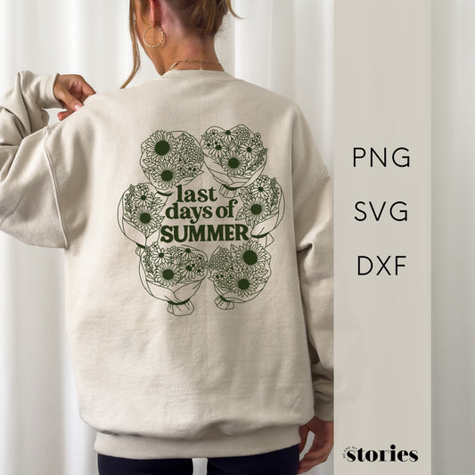 Plotterdatei Last Days of Summer – florales Line Art mit Sonnenblumen und Spätsommer-Blumenstrauß