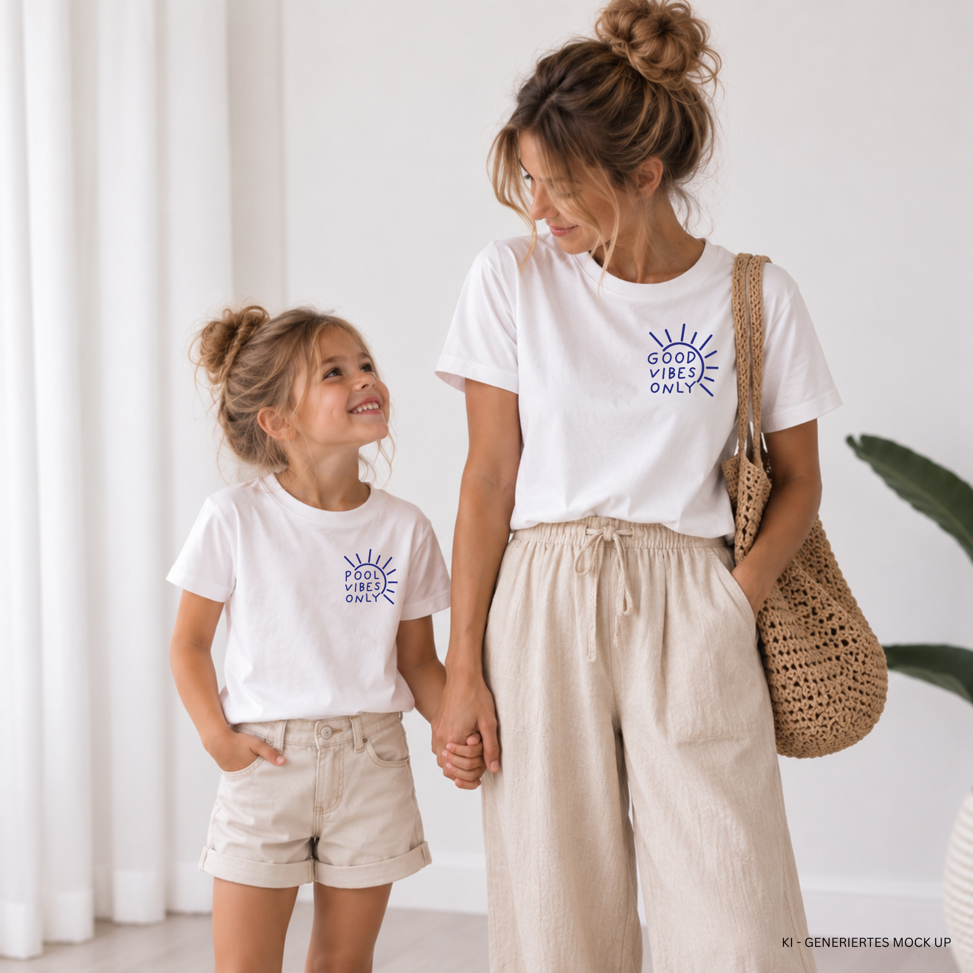 Digitale Plotterdatei „Summer Vibes“ – Ein Design mit fröhlichen Symbolen wie Palme, Flip-Flops und Wassermelone, kombiniert mit den Schriftzügen „Pool Vibes Only“ und „Good Vibes Only“. Ideal für Familien- und Partner-Outfits.