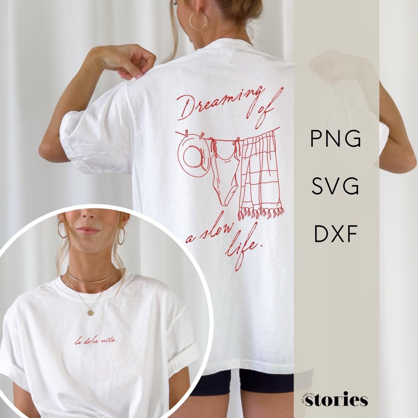 Plotterdatei Set: Großer Statement-Print – stilvolle Boho-Illustration für den Rückenprint auf Shirts & Hoodies und dezenter Schriftzug "dolce vita" als Print für die Vorderseite
