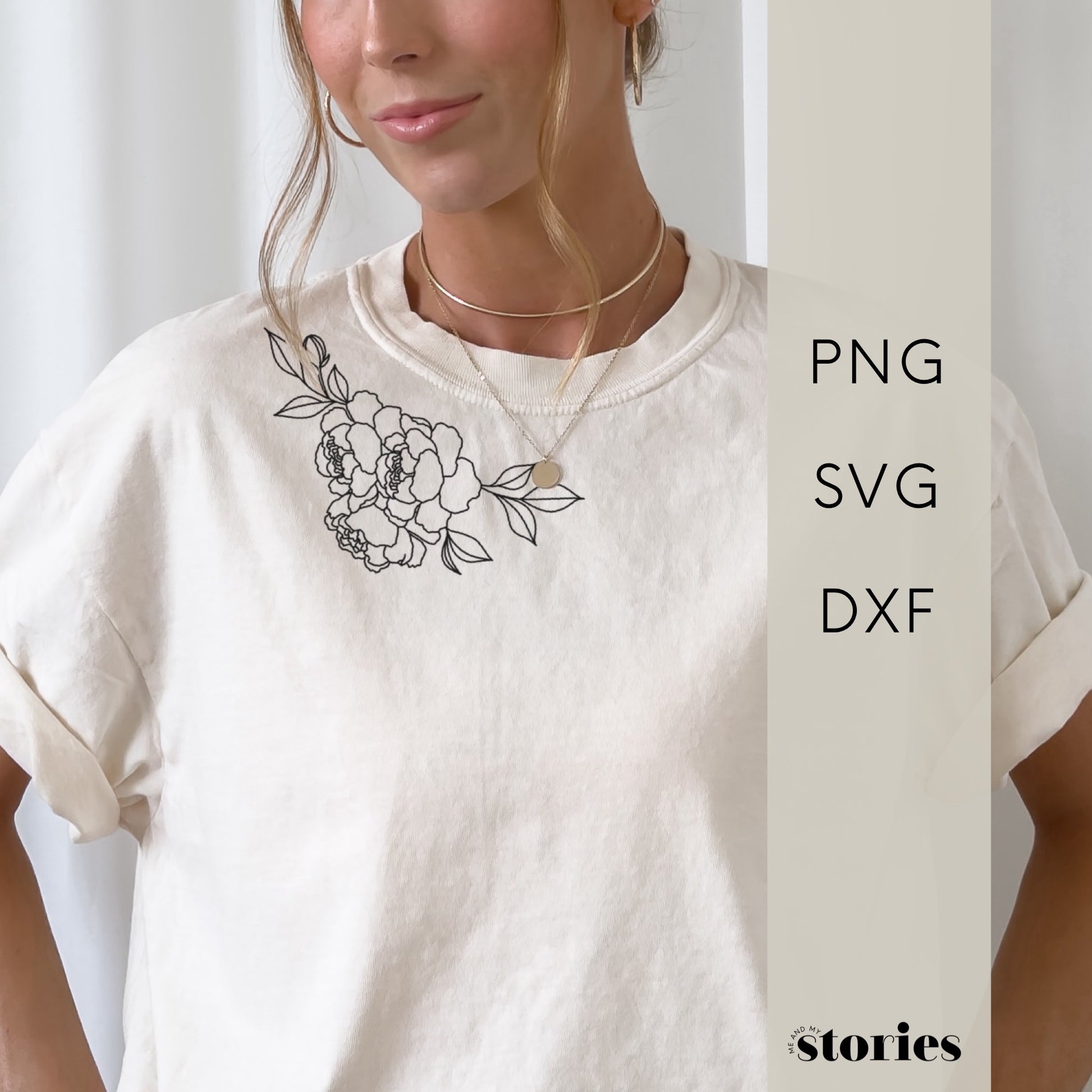 Digitale Plotterdatei mit gebogener Pfingstrose im Line Art Stil – minimalistisches Design für Shirts, Taschen oder Deko 