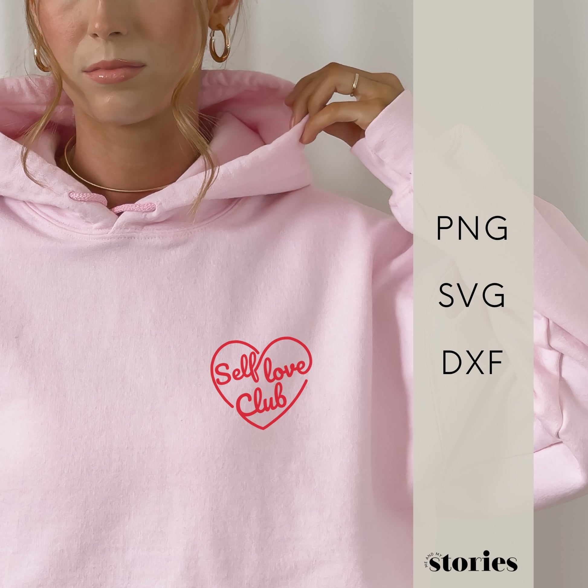 Digitale Plotterdatei mit Herzmotiv und Schriftzug „Selflove Club“ – minimalistisches Design für Shirts, Hoodies, Taschen & mehr.