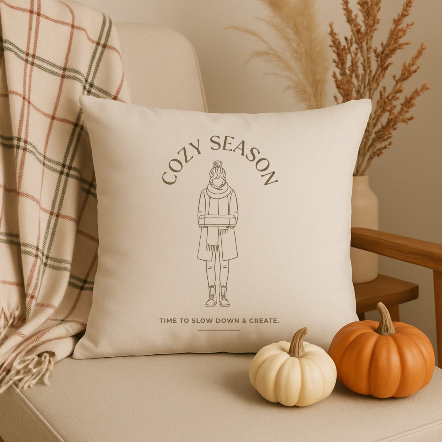 Plotterdatei Cozy Season – Line Art Illustration einer Frau mit Plotter. Minimalistisches DIY Statement Design für Shirts, Hoodies & kreative Geschenkideen.