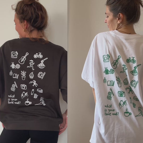 Plotterdatei „Break“ mit dem Spruch „what is your time out?“ und vielen kleinen Symbolen für verschiedene Hobbys wie Stricken, Nähen, Backen, Radfahren, Kochen und Laufen. Minimalistisches Line-Art-Design, entstanden in Kooperation mit Sandrina von @sunnio.sewingstorys. Ideal für Shirts, Taschen und kreative DIY-Projekte.