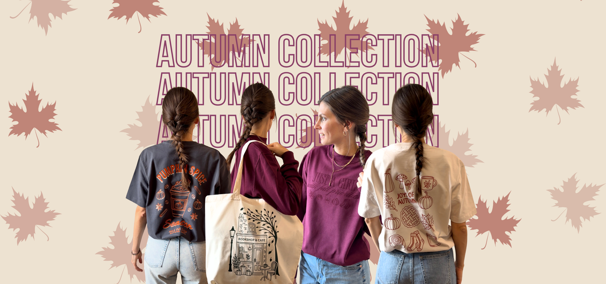 Banner mit 4 Plotter Designs, Pumpkin Spice Season, Cozy Bookshop Corner, Just a girl with fall priorities und Joys of autumn.