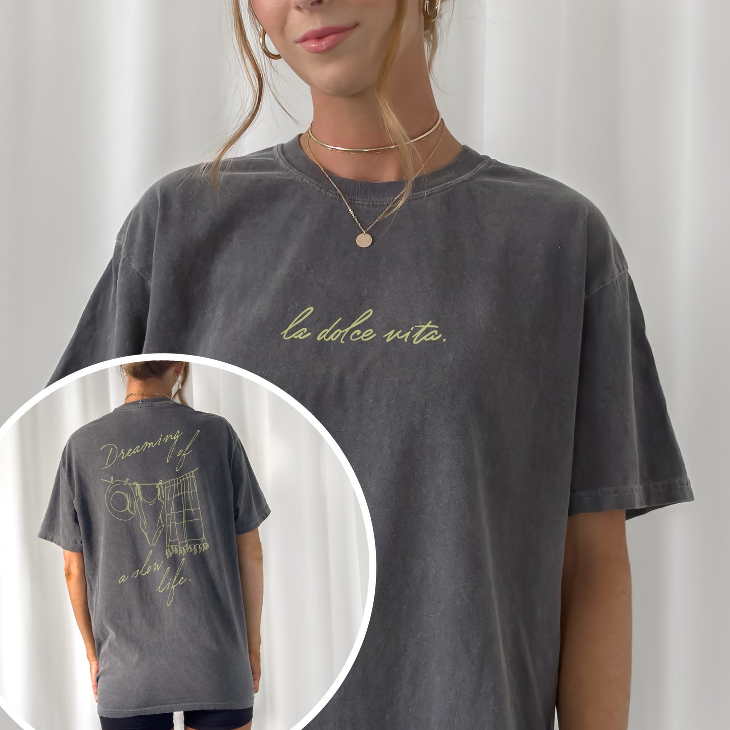 Plotterdatei Set: Großer Statement-Print – stilvolle Boho-Illustration für den Rückenprint auf Shirts & Hoodies und dezenter Schriftzug "dolce vita" als Print für die Vorderseite