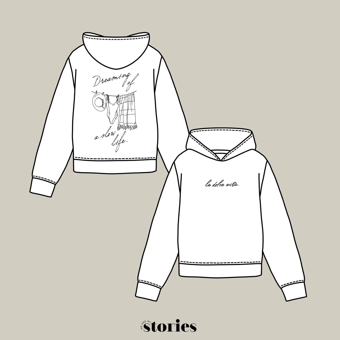 Plotterdatei Set: Großer Statement-Print – stilvolle Boho-Illustration für den Rückenprint auf Shirts & Hoodies und dezenter Schriftzug "dolce vita" als Print für die Vorderseite