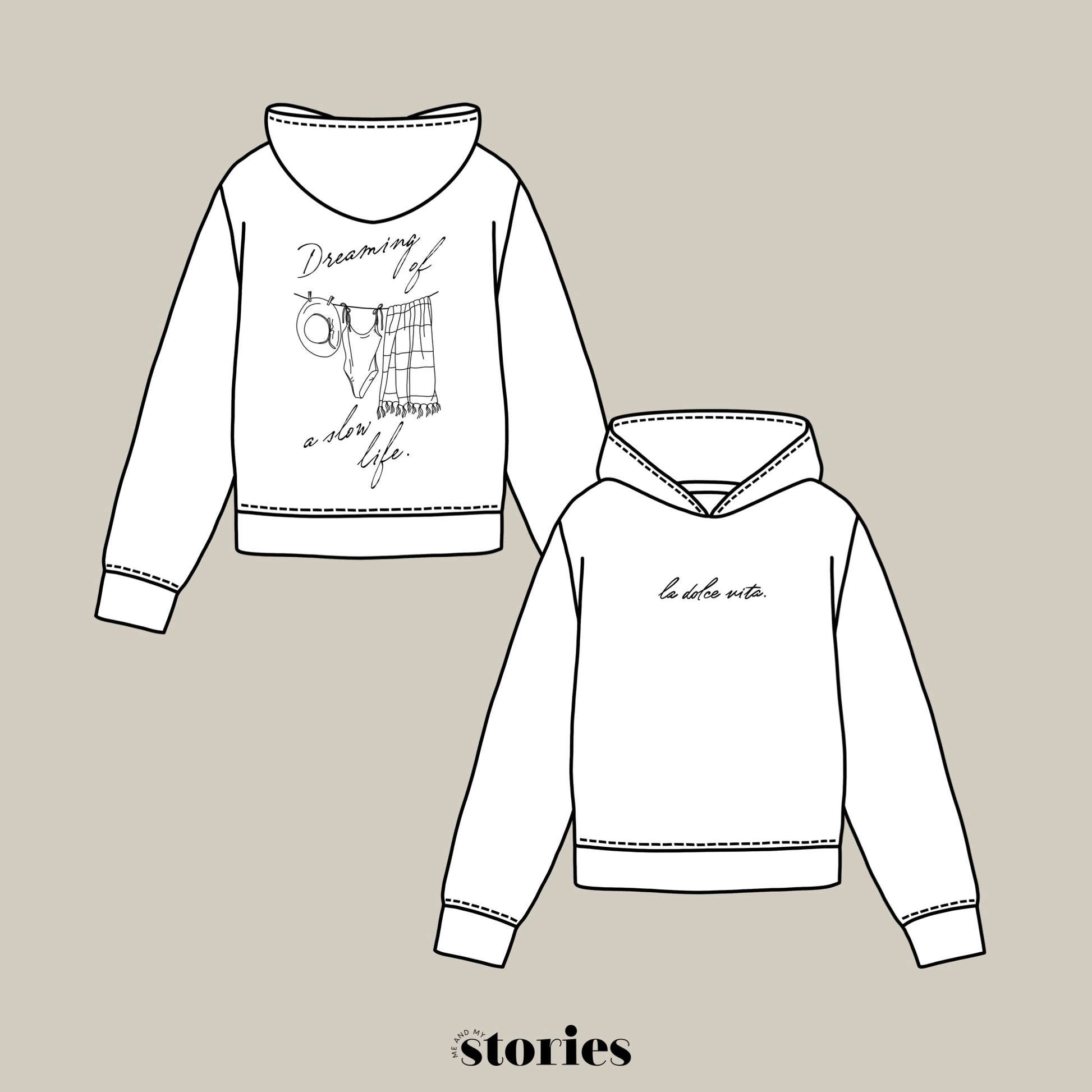 Plotterdatei Set: Großer Statement-Print – stilvolle Boho-Illustration für den Rückenprint auf Shirts & Hoodies und dezenter Schriftzug "dolce vita" als Print für die Vorderseite