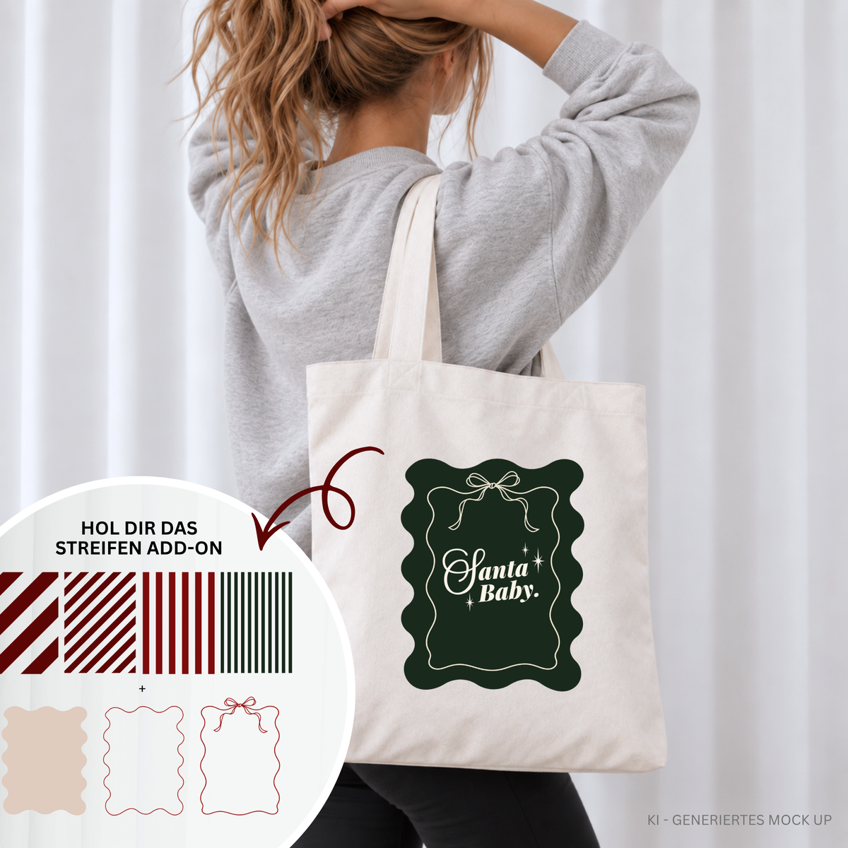 Santa Baby Weihnachtsschriftzug kombiniert mit gestreiftem Christmas Background als mehrfarbiges DIY Plotterdesign.
