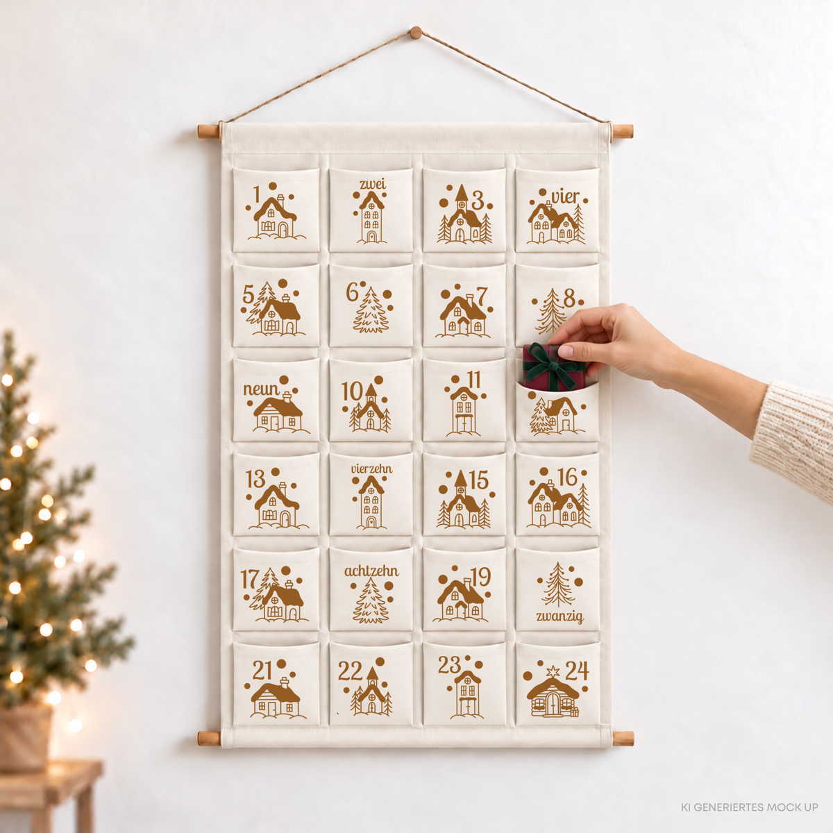 24 skandinavische Winterdorf-Häuschen als Adventskalender Plotterdatei SVG zum Selbermachen für Adventskalender aus Holz, Stoff und Papier.