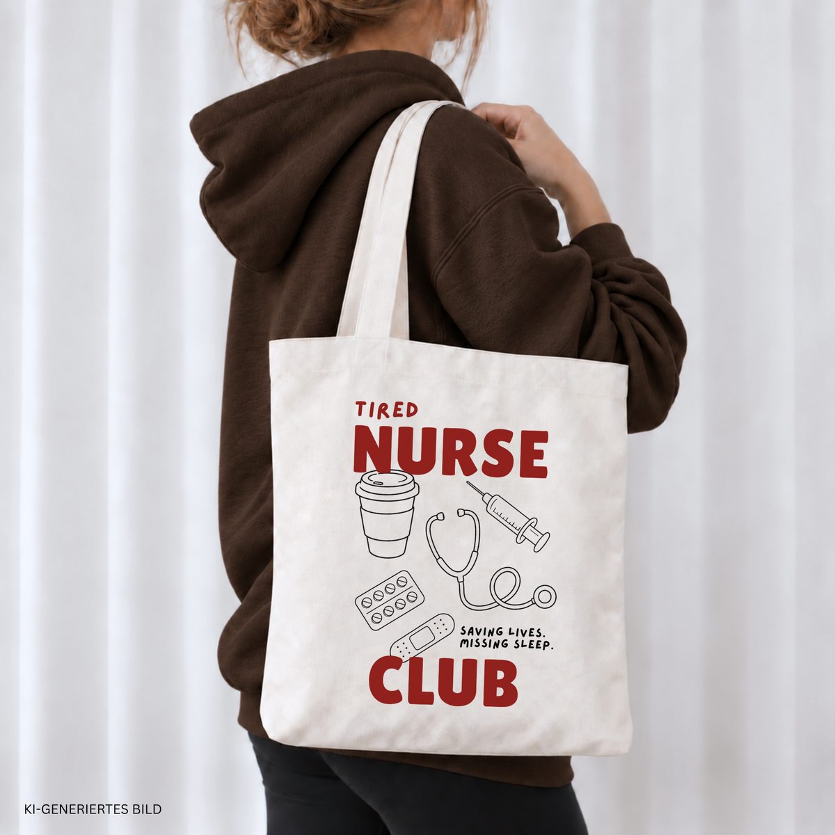Tired Nurse Club Plotterdatei SVG für Krankenschwestern und Pflegekräfte mit Stethoskop, Kaffee und Saving Lives Missing Sleep als Backprint