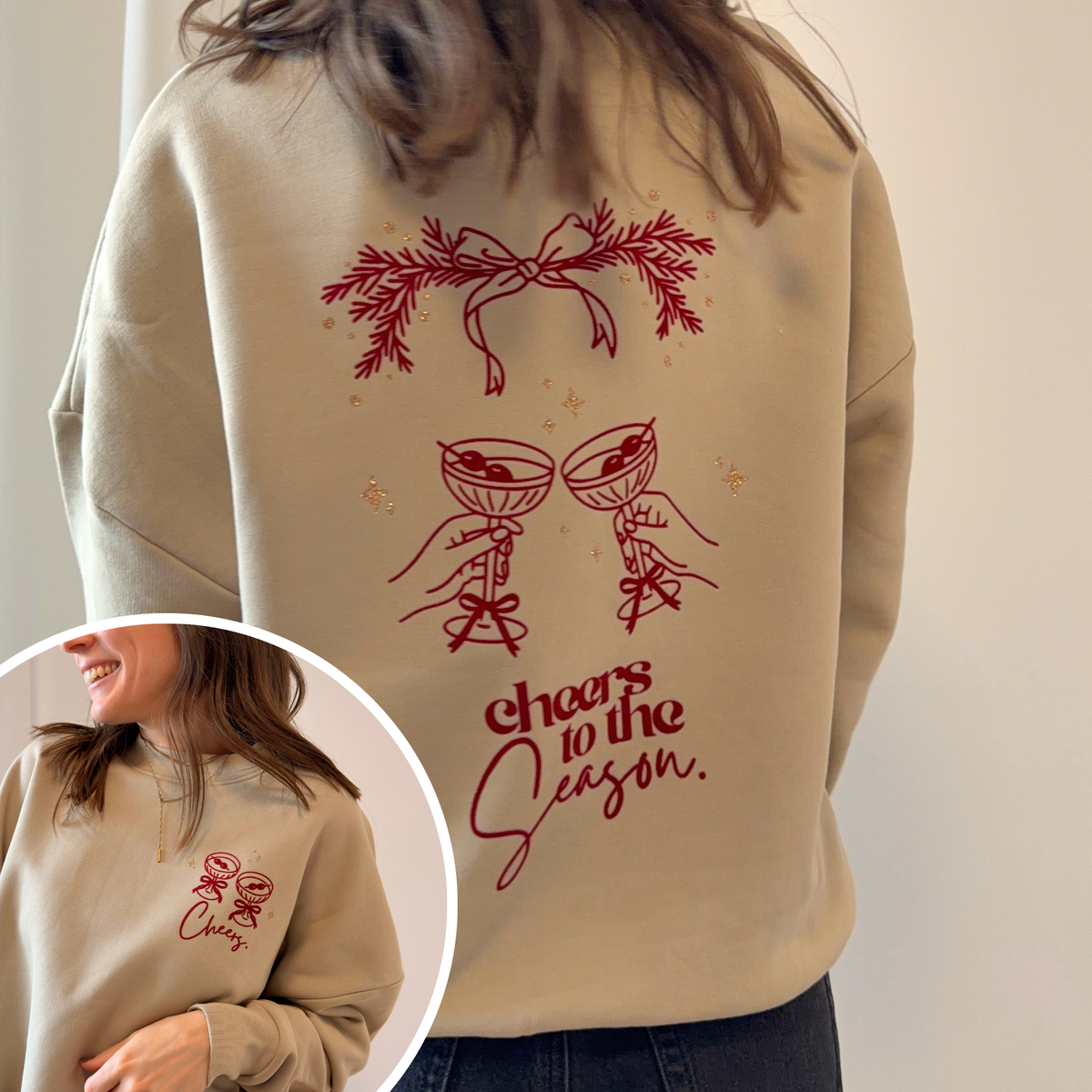Christmas Bestseller Bundle mit vier weihnachtlichen Plotterdateien für Sweater und Hoodies: It's Giving Christmas Vibes, Cheers to the Season, Coming Home for Christmas und In My Cozy Christmas Era.