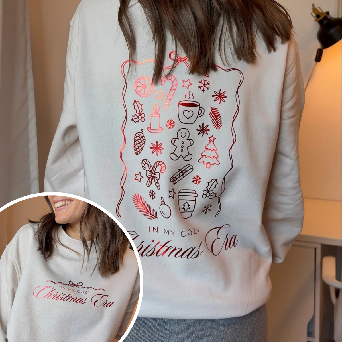 Christmas Bestseller Bundle mit vier weihnachtlichen Plotterdateien für Sweater und Hoodies: It's Giving Christmas Vibes, Cheers to the Season, Coming Home for Christmas und In My Cozy Christmas Era.