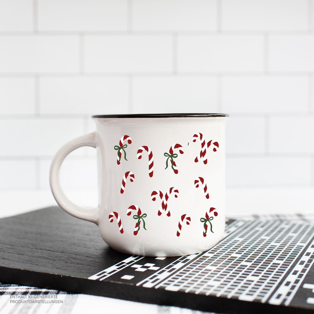 Candy Canes Plotterdatei mit rot-weißen Zuckerstangen und grünen Schleifen, gebogen entlang des Halsbündchens eines Christmas Sweatshirts.