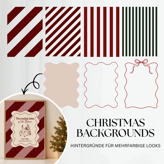 Christmas Backgrounds SVG Plotterdatei mit 7 weihnachtlichen Hintergründen, Streifenmustern und gewellten Rahmen für mehrfarbige DIY Projekte.