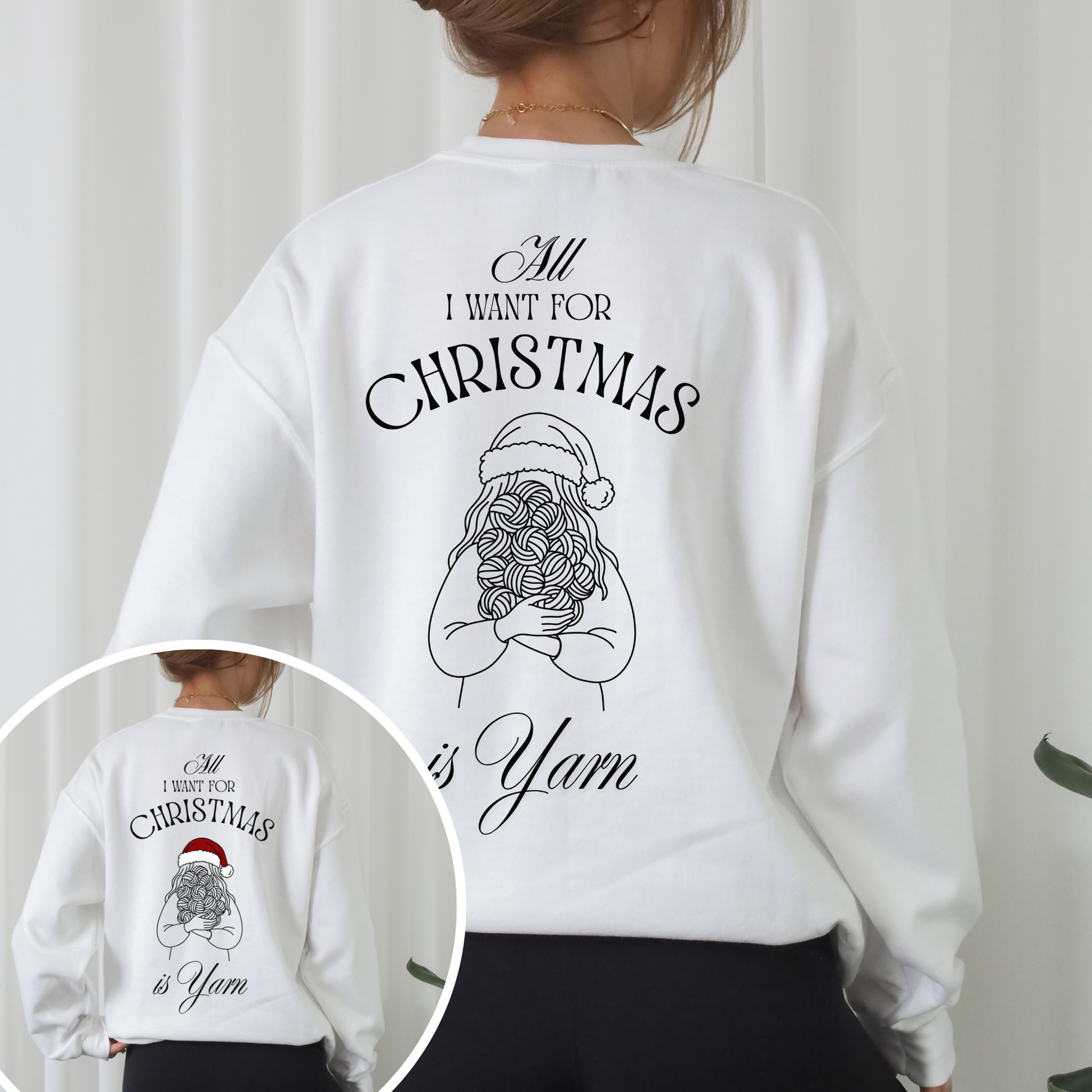 Weihnachtliche Line Art Plotterdatei – Frau mit Wollknäueln im Arm, perfektes Motiv für Strickfans & Selbermacher.