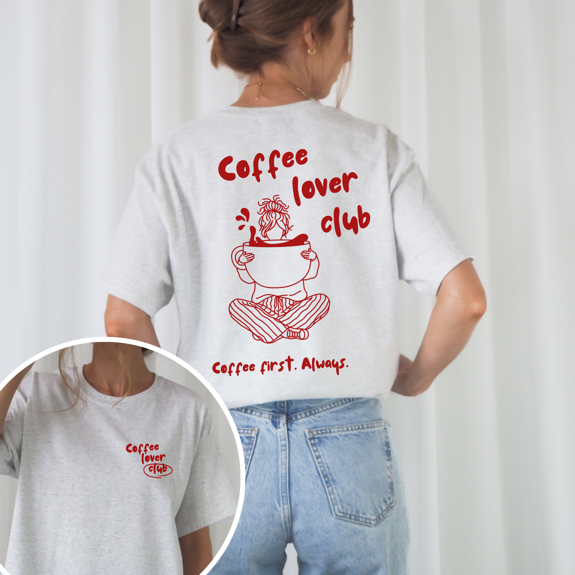 Plotterdatei „Coffee Lover Club“ mit Illustration und Schriftzug „Coffee first. Always.“ – modernes Kaffee Design für DIY-Projekte