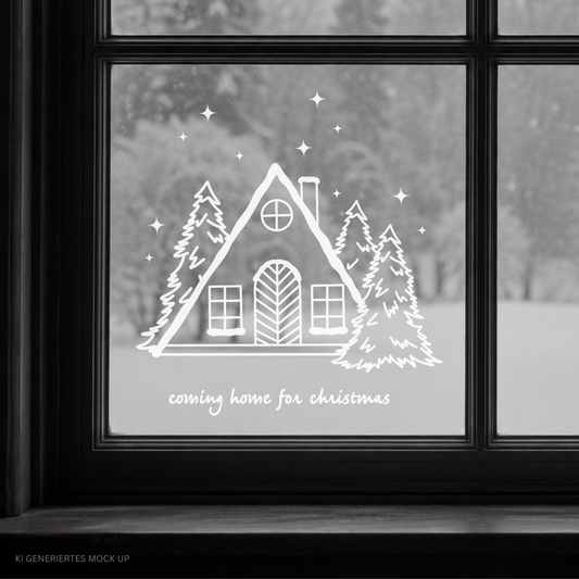 Weihnachten Plotterdatei SVG Coming Home for Christmas mit Weihnachtshaus, Tannen und Sternen für Kissen, Weihnachtsdeko und DIY Projekte