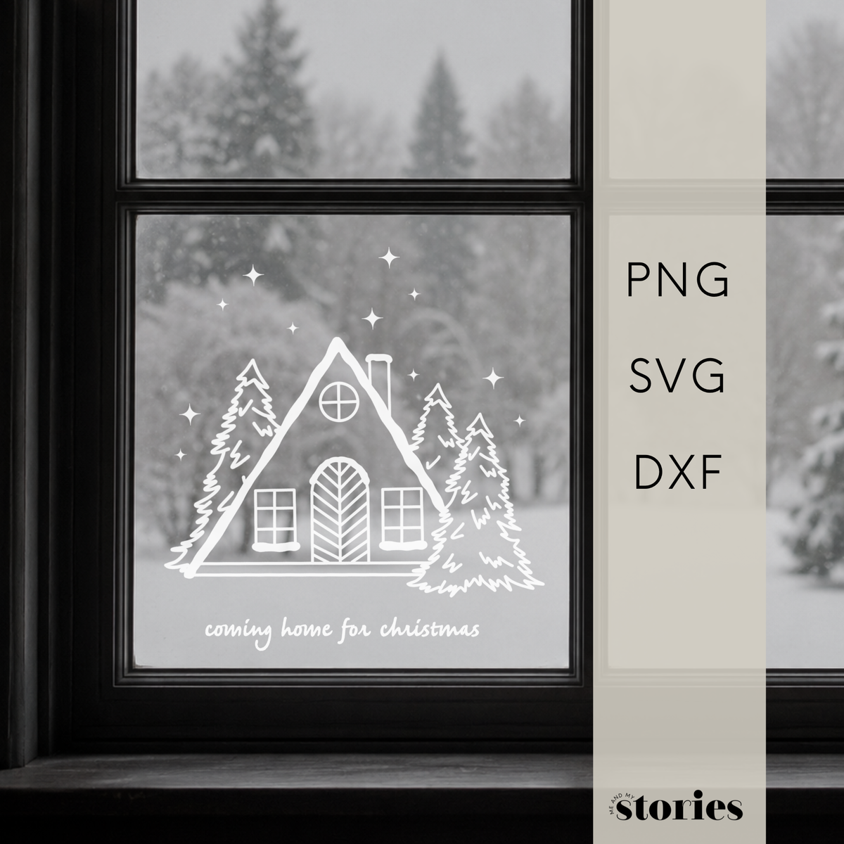 Weihnachten Plotterdatei SVG Coming Home for Christmas mit Weihnachtshaus, Tannen und Sternen für Kissen, Weihnachtsdeko und DIY Projekte