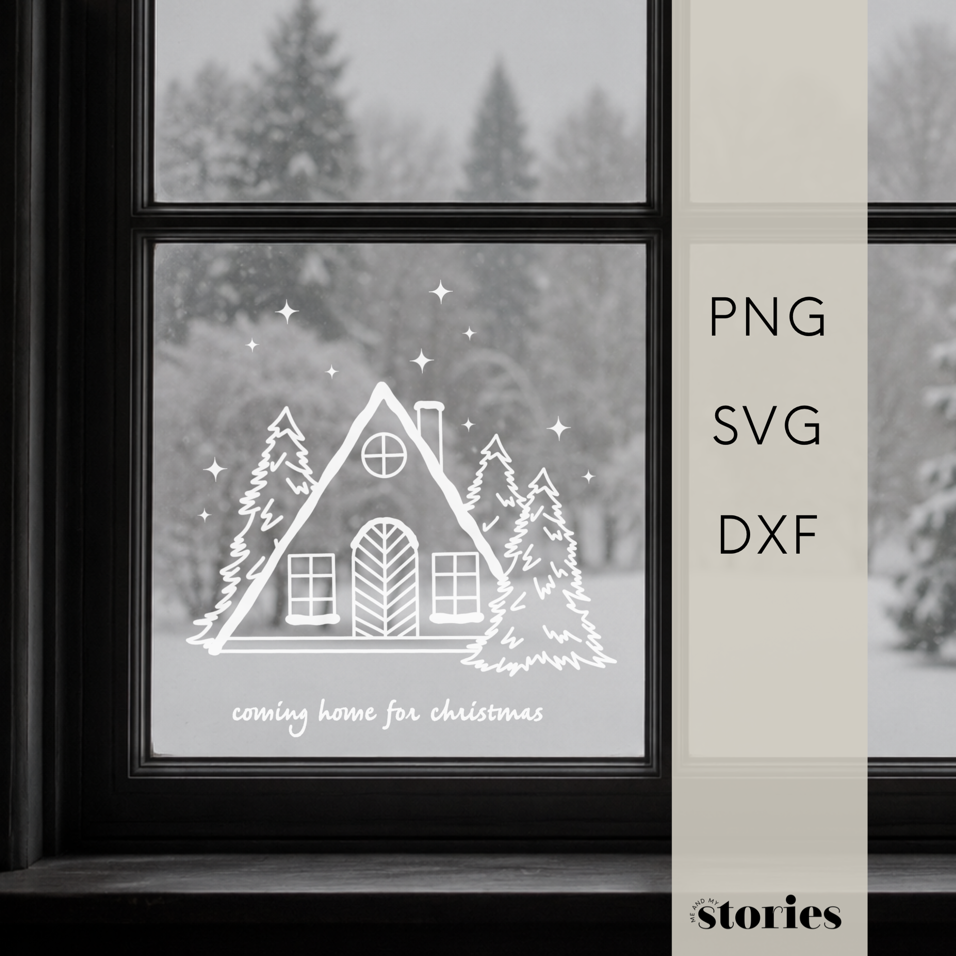 Weihnachten Plotterdatei SVG Coming Home for Christmas mit Weihnachtshaus, Tannen und Sternen für Kissen, Weihnachtsdeko und DIY Projekte