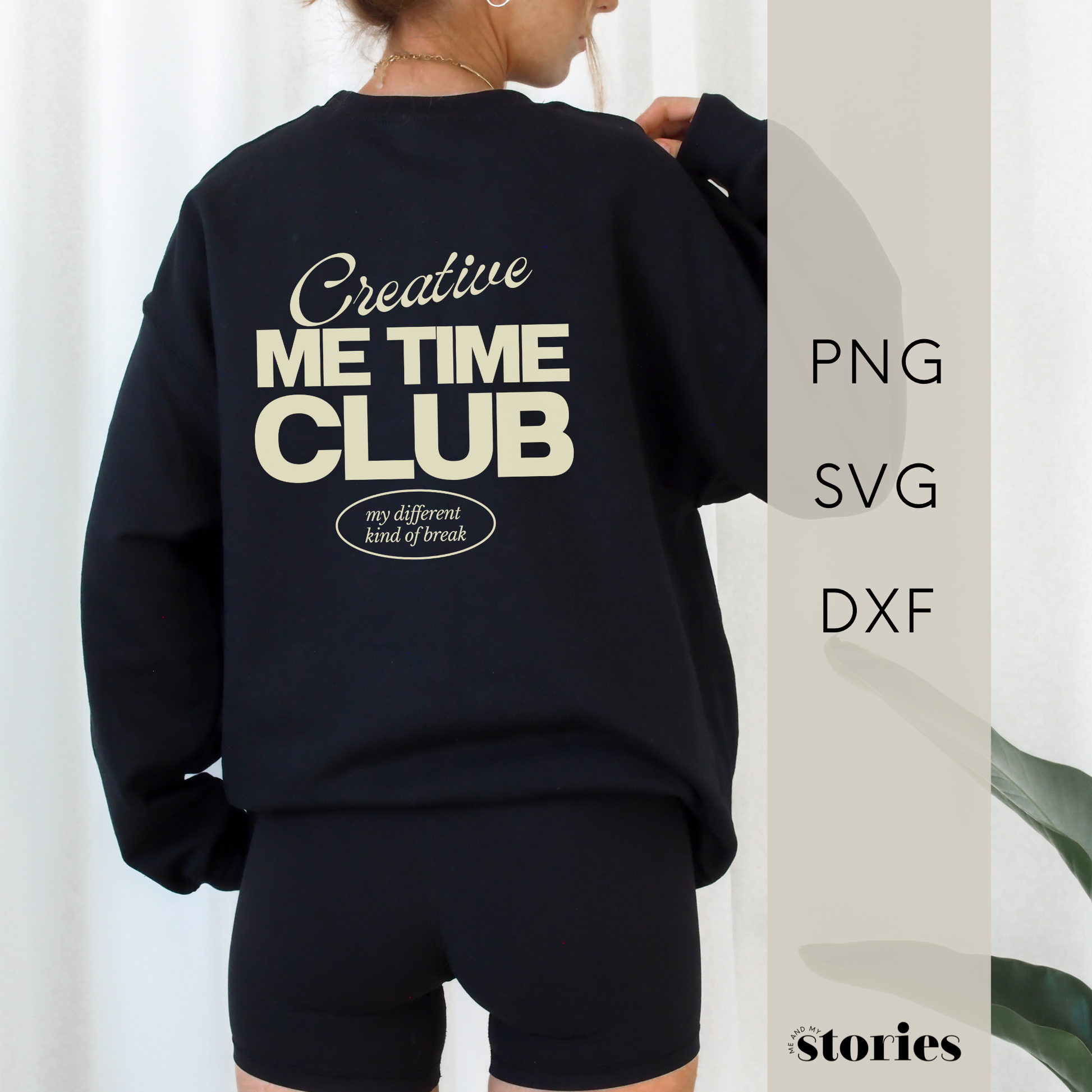Sweater mit Rückenprint „Creative Me Time Club“, modernes Plotterdesign für kreative Auszeiten