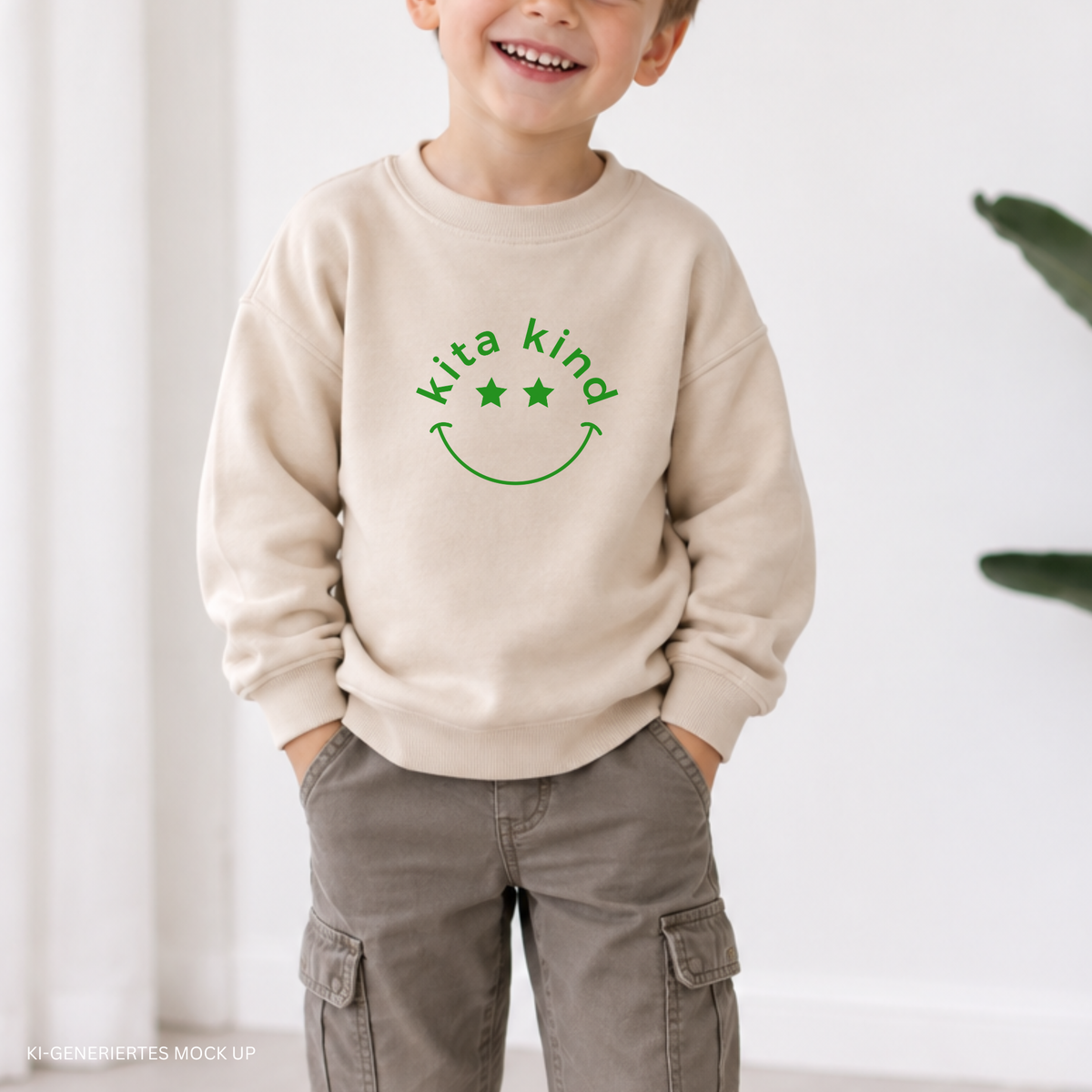 Digitale Plotterdatei „Kita Kind“ – Smiley mit Sternaugen im Kreis für den ersten Kindergartenstart. Perfekt für T-Shirts, Taschen und Kindergartenartikel.