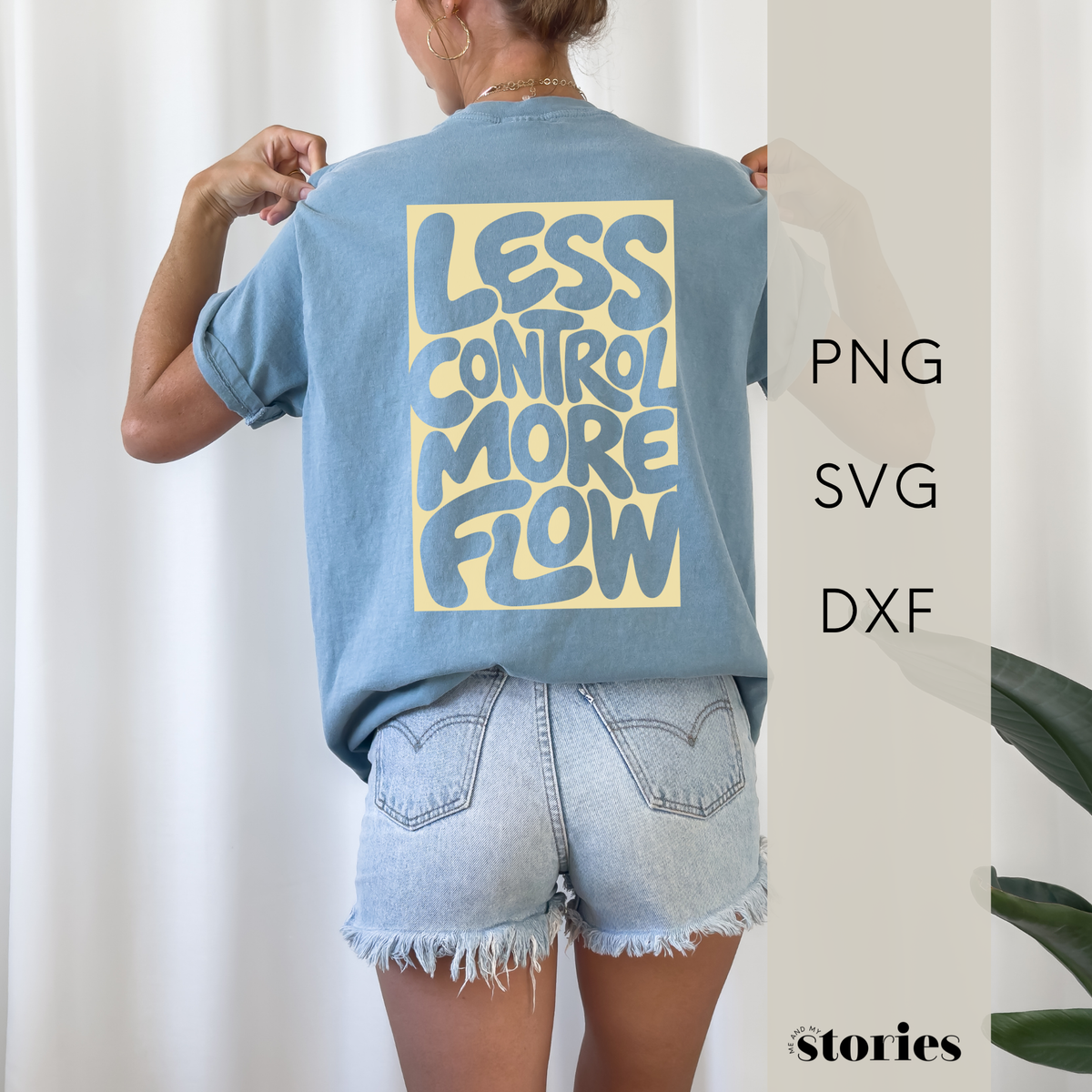 Plotterdatei „Less Control, More Flow“ mit modernem Statement-Schriftzug für Backprint oder Frontprint, SVG DXF PNG