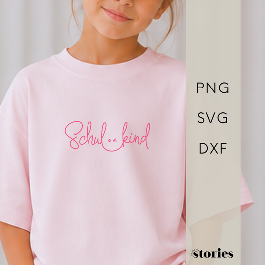 Digitale Plotterdatei „Schulkind Schriftzug“ – kreatives Design für den Schulanfang. Ideal für T-Shirts, Taschen und Schulzubehör zur Einschulung.