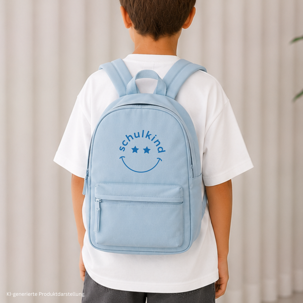 Digitale Plotterdatei „Schulkind Smiley-Gesicht“ – fröhliches Design für den Schulanfang. Ideal für T-Shirts, Taschen und Schulzubehör zur Einschulung.
