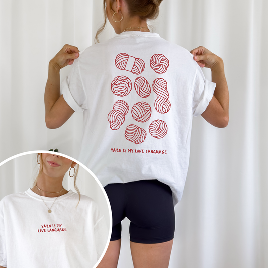 Plotterdatei Yarn is my Love Language – Vorderprint mit Statement-Spruch im Line Art Stil, perfekt für alle Strickbegeisterten.