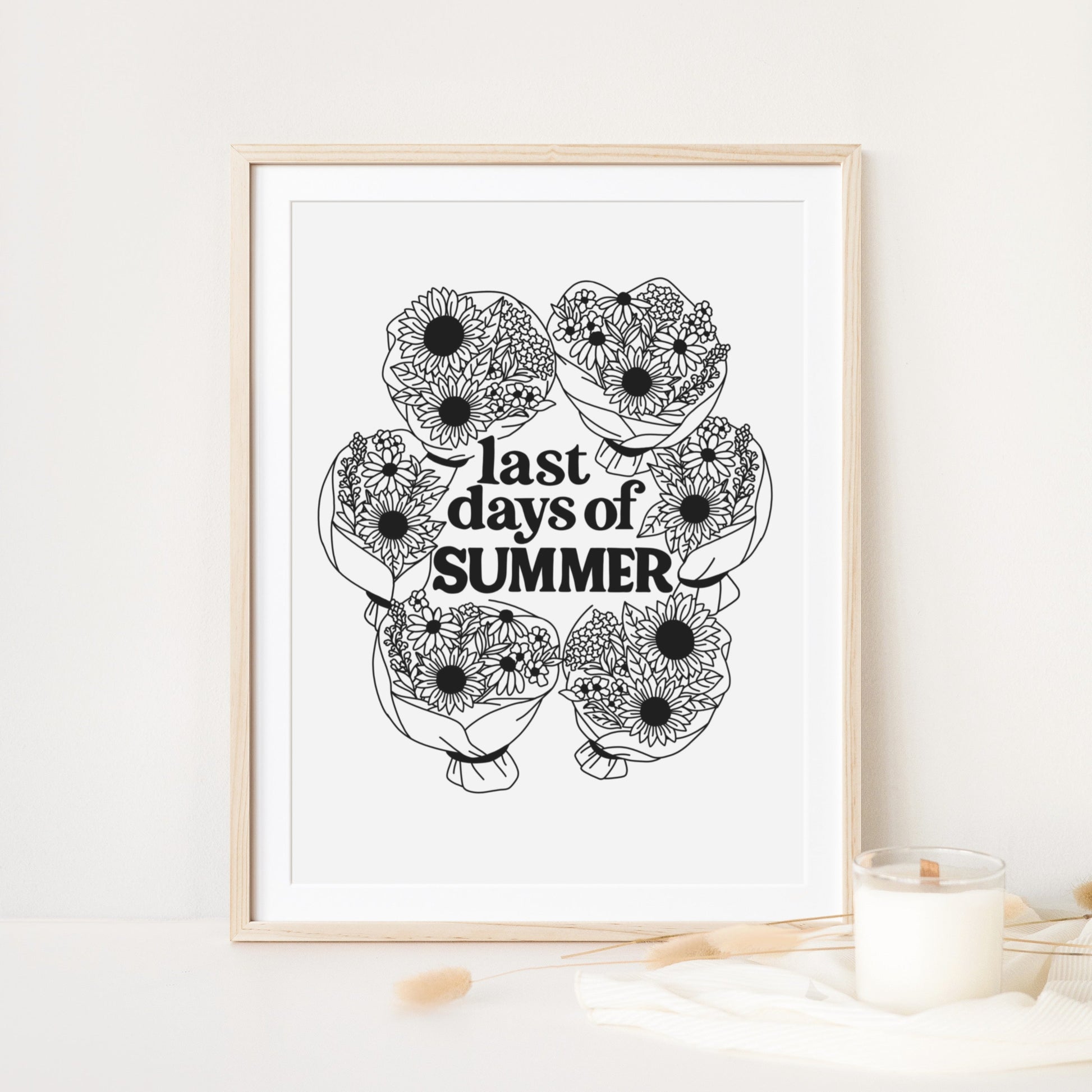 Plotterdatei Last Days of Summer – florales Line Art mit Sonnenblumen und Spätsommer-Blumenstrauß