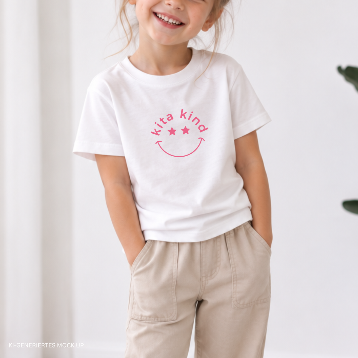Digitale Plotterdatei „Kita Kind“ – Smiley mit Sternaugen im Kreis für den ersten Kindergartenstart. Perfekt für T-Shirts, Taschen und Kindergartenartikel.