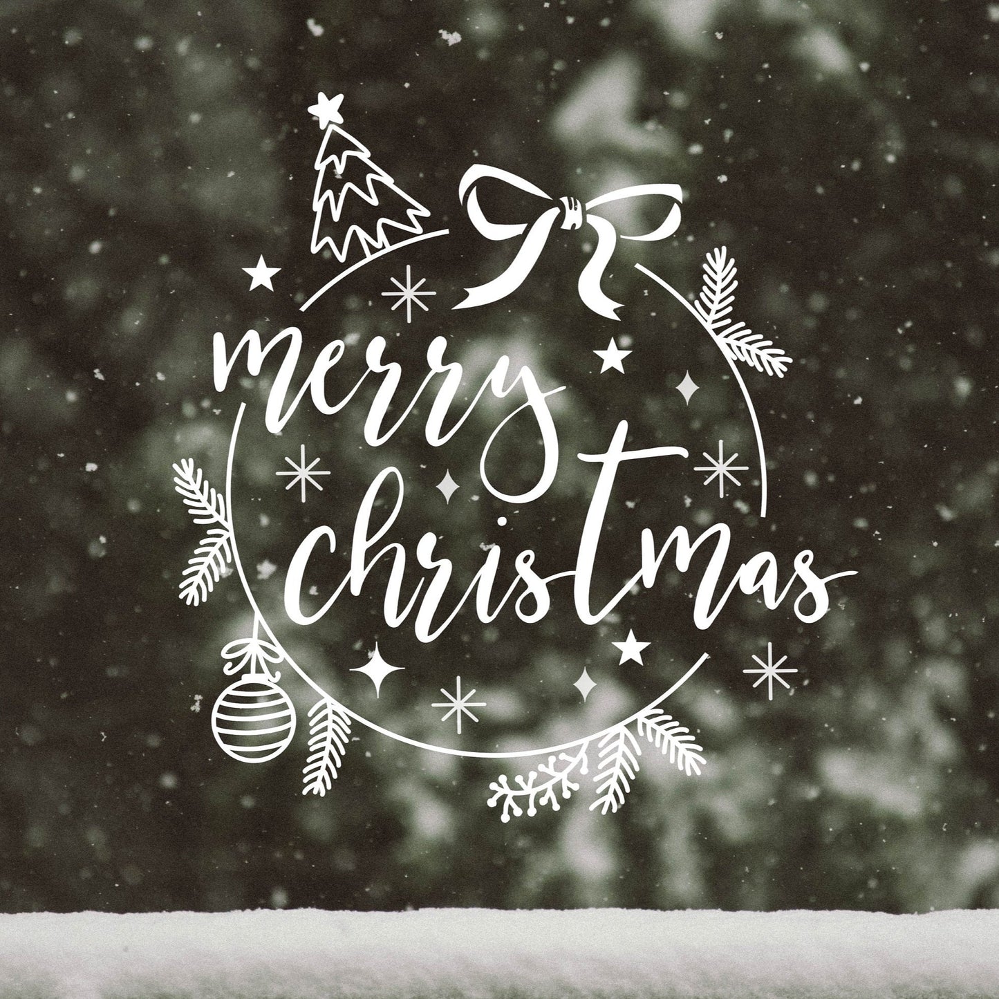 Merry Christmas Plotterdatei SVG mit Tannenbaum, Christbaumkugel, Schleife und Tannenzweigen auf weihnachtlichem Kissen